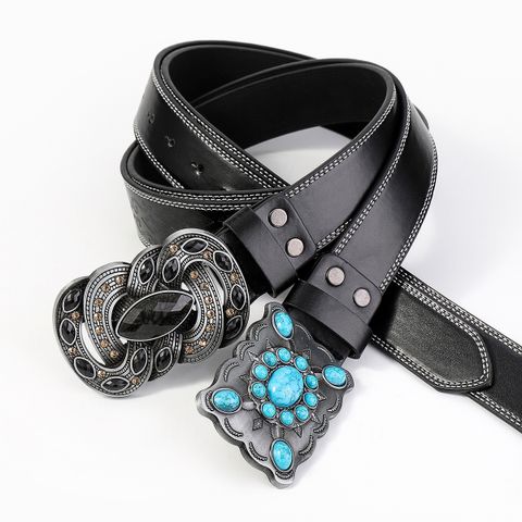 Vintage Style Bohemian Solid Color Pu Leather Turquoise Unisex Leather Belts