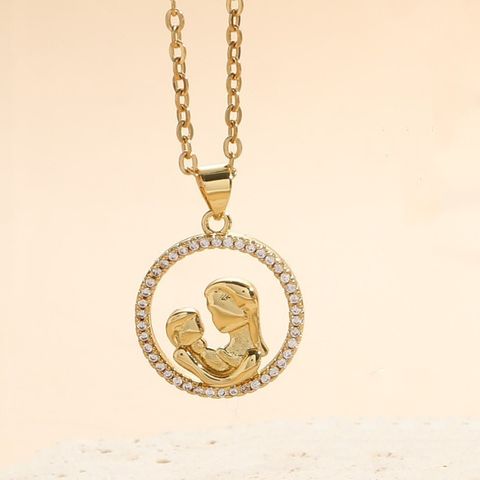 Wholesale Vintage Style Simple Style Heart Shape Copper Plating Inlay 14K Gold Plated Zircon Pendant Necklace