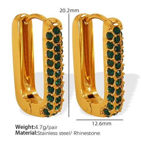 1 Pair Simple Style Geometric Inlay Titanium Steel Zircon 18K Gold Plated Earrings