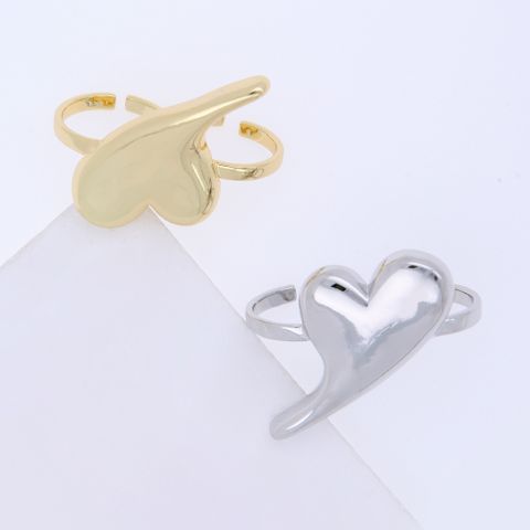 Copper 18K Gold Plated White Gold Plated Elegant Ethnic Style Romantic Shiny Metallic Heart Shape Open Rings
