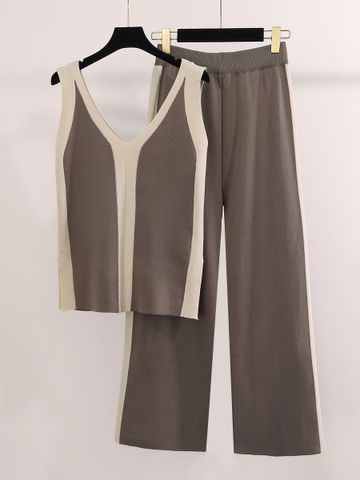 Du Quotidien Femmes Style Vintage Bloc De Couleur Polyester Ensembles De Pantalons