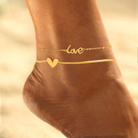 Luxurious Beach Letter Heart Shape 304 Stainless Steel Layered Plating 18K Gold Plated Women's Anklet