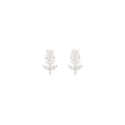 1 Pair Simple Style Geometric Flower Inlay Sterling Silver Zircon 14K Gold Plated Ear Studs