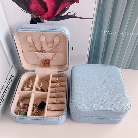 Simple Style Solid Color Leather Jewelry Boxes