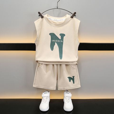 Children'S Day Casual Classic Style Sports Letter Solid Color Elastic Waist Cotton Blend Boys Clothing Sets