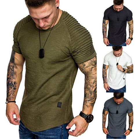 Men's Solid Color Simple Style Round Neck Collarless Short Sleeve Slim Men's T-shirt
