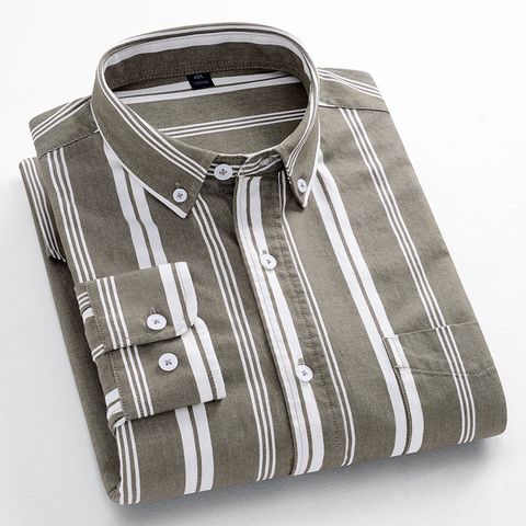 Men's Stripe Simple Style Turndown Long Sleeve Regular Fit Men's Tops
