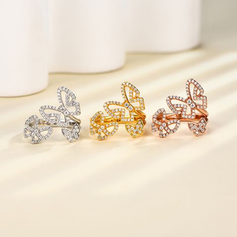 Sterling Silver Simple Style Classic Style Inlay Butterfly Zircon Rings