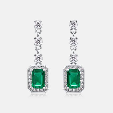 1 Pair Elegant Classical Geometric Inlay Sterling Silver Lab-grown Gemstone Zircon White Gold Plated Silver Plated Drop Earrings