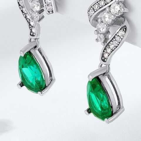 1 Pair Elegant Lady Streetwear Geometric Water Droplets Inlay Lab-grown Gemstone Sterling Silver Lab-grown Gemstone Drop Earrings