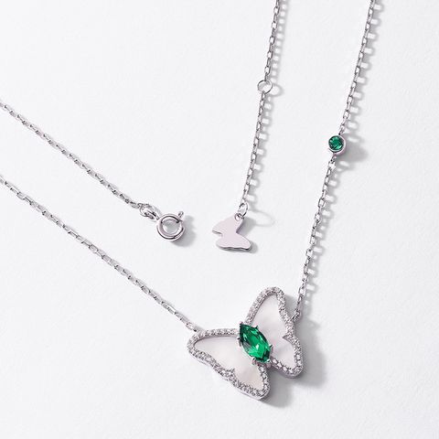 Lab-grown Gemstone Sterling Silver Elegant Lady Modern Style Inlay Geometric Lab-grown Gemstone Pendant Necklace