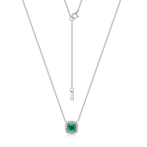 Sterling Silver Elegant Retro Lady Inlay Geometric Lab-grown Gemstone Pendant Necklace