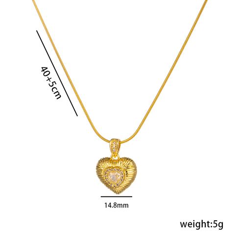 Elegant Heart Shape Titanium Steel Plating Inlay Zircon Pendant Necklace