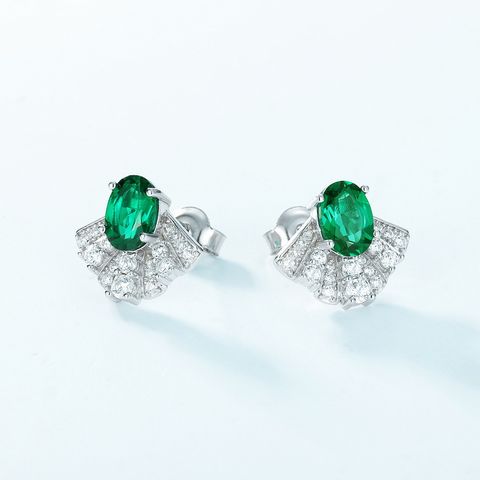 1 Pair Elegant Retro Geometric Inlay Sterling Silver Lab-grown Gemstone Zircon White Gold Plated Silver Plated Ear Studs