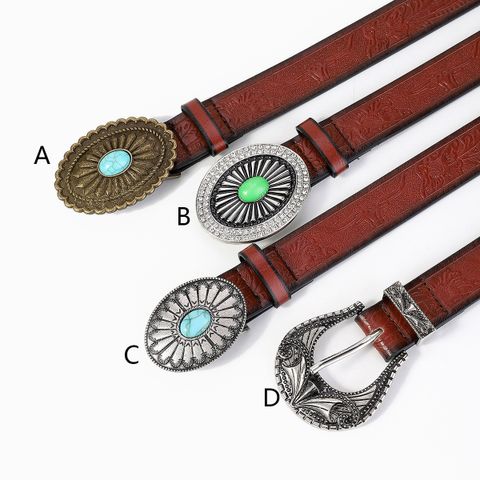 Simple Style Classic Style Color Block Pu Leather Plating Inlay Turquoise Unisex Leather Belts