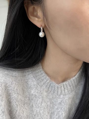 1 Pair Simple Style Geometric Plating Inlay Sterling Silver Pearl Drop Earrings