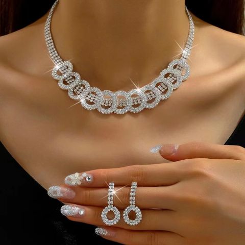 Shiny Solid Color Rhinestone Plating Inlay Rhinestones Women's Jewelry Set