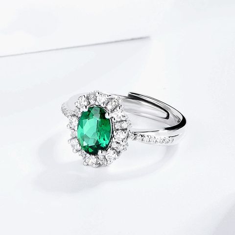 Sterling Silver Elegant Simple Style Inlay Solid Color Lab-grown Gemstone Rings