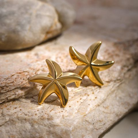 1 Pair Beach Simple Style Starfish 304 Stainless Steel 16K Gold Plated Ear Studs