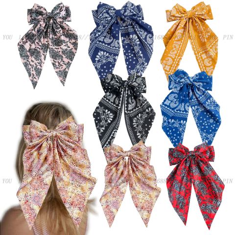 Foreign Trade Hot Selling Adult Retro Printed Large Ribbon Bowknot Barrettes Korean Style Elegant Back Head Spring Clip For Women