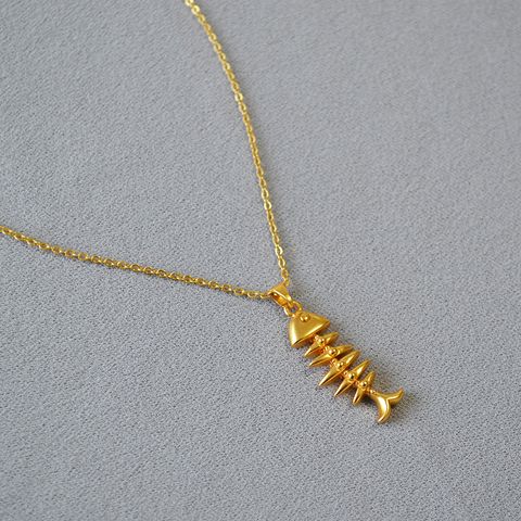 Brass Retro Simple Style Plating Fish Bone Pendant Necklace