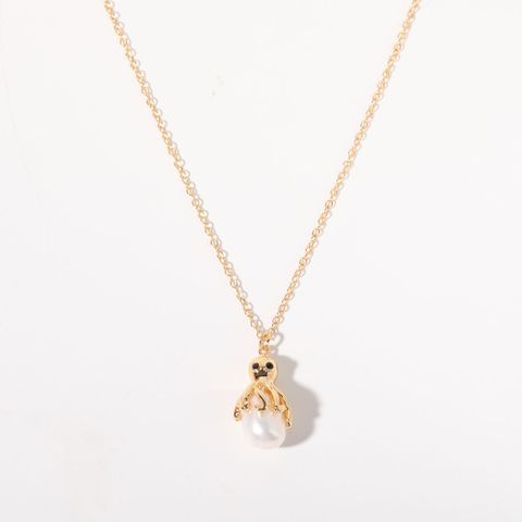 Elegant Simple Style Jellyfish Octopus Copper Inlaid Zircon Baroque Pearl Pendant Necklace 1 Piece