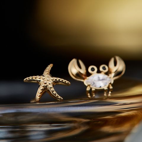 Sterling Silver Simple Style Classic Style Inlay Starfish Zircon Ear Studs