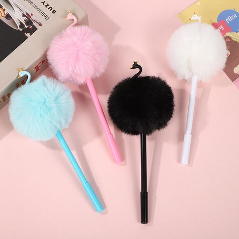 1 Piece Swan Hairball Class Learning PVC Rabbit Fur Resin Cute Gel Pen