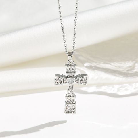 Titanium Steel 18K Gold Plated Simple Style Classic Style Plating Inlay Cross Zircon Pendant Necklace