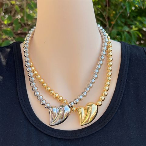Copper 18K Gold Plated Simple Style Beaded Heart Shape Necklace