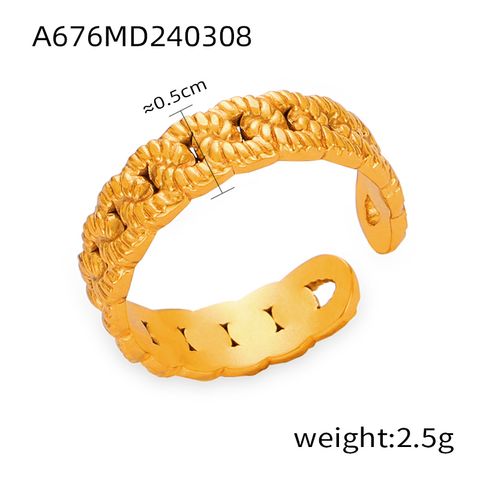 Titanium Steel 18K Gold Plated Casual Simple Style Commute Layered Plating Hollow Out Round Heart Shape Open Rings