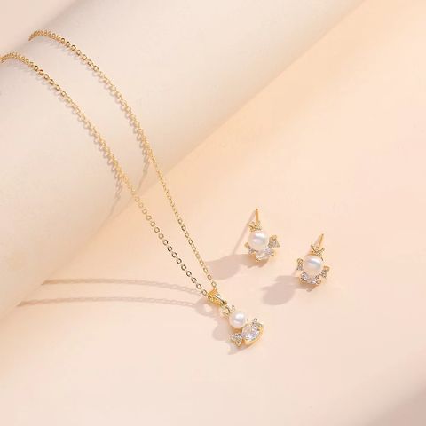 Sweet Angel Crown Titanium Steel Copper Diamond Women's Jewelry Set