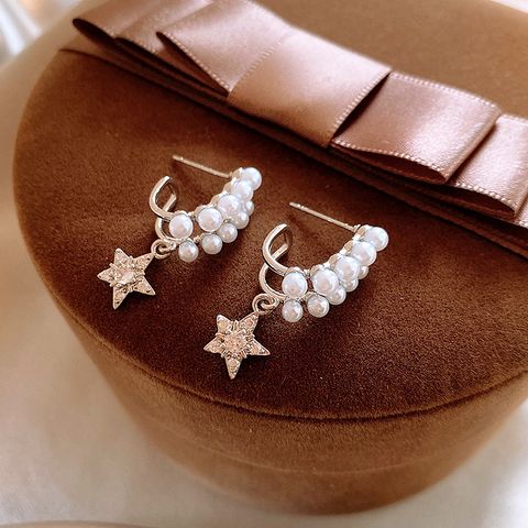 Sweet U Shape Geometric Star Imitation Pearl Copper Inlay Zircon Women's Drop Earrings 1 Pair