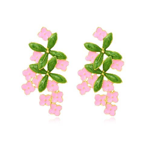 1 Pair Elegant Pastoral Leaf Flower Enamel Zinc Alloy Drop Earrings
