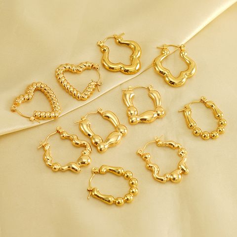 1 Pair Casual Heart Shape 304 Stainless Steel 18K Gold Plated Hoop Earrings