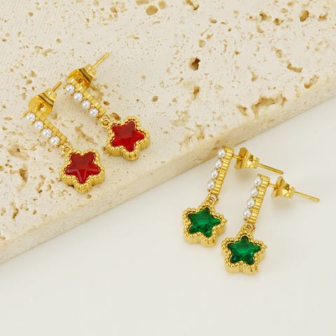 1 Pair Casual Star 304 Stainless Steel 18K Gold Plated Drop Earrings