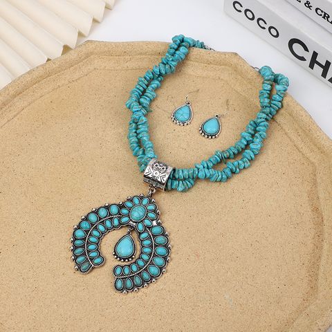 Casual Retro Geometric Alloy Turquoise Plating Unisex Earrings Necklace