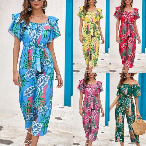 Women's Holiday Daily Vacation Flower Calf-Length Printing Jumpsuits
