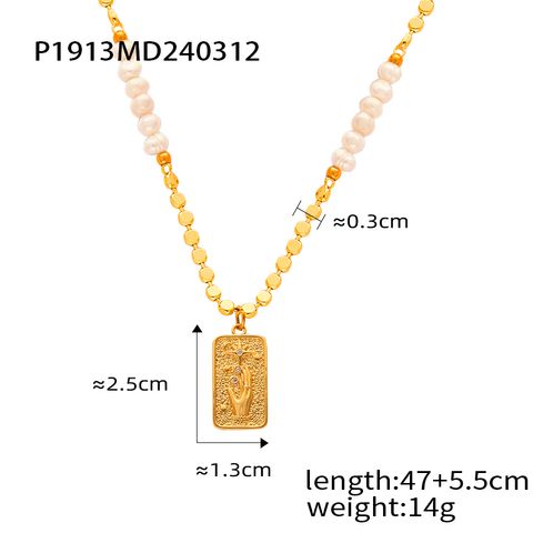Casual Simple Style Commute Square Star Moon Freshwater Pearl Copper Beaded Inlay Rhinestones Agate 18K Gold Plated Unisex Pendant Necklace
