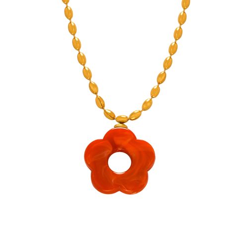 IG Style Sweet Flower Resin Titanium Steel Women's Earrings Necklace