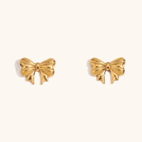 316L Stainless Steel  18K Gold Plated Elegant Bow Knot Earrings Necklace
