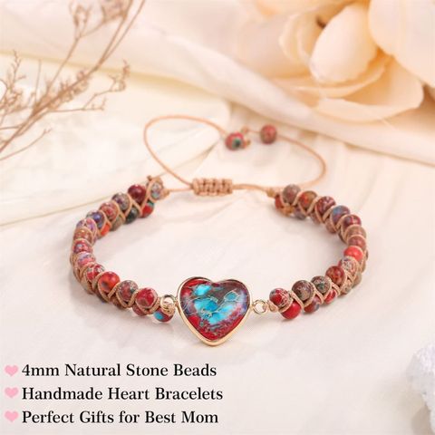 Volcanic Rock Cute Beaded Heart Shape Bracelets