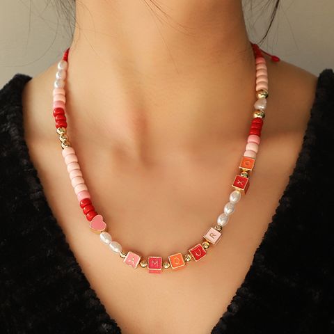 Cute Color Block Alloy Beaded Women's Bracelets Necklace