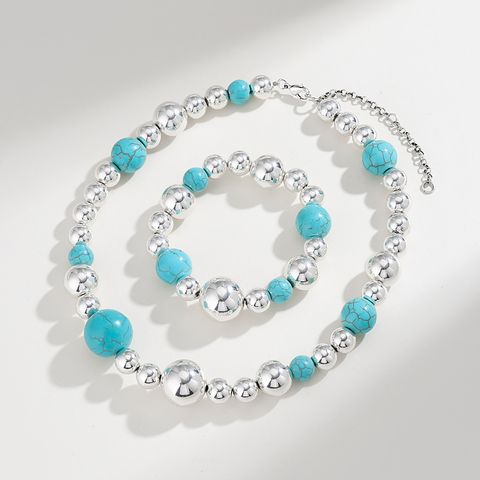 Ethnic Style Geometric CCB Turquoise Beaded Plating Women's Bracelets Necklace