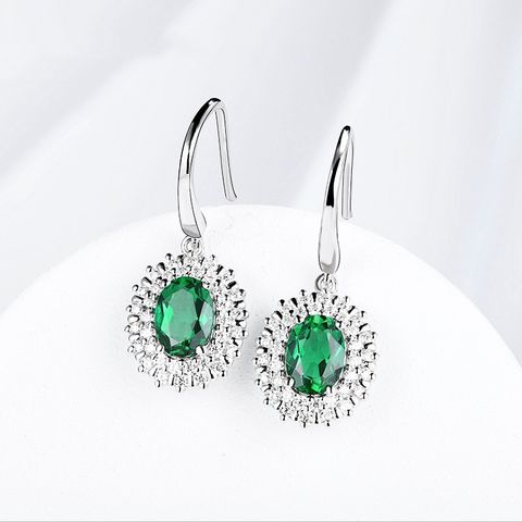 1 Pair Simple Style Classic Style Solid Color Inlay Sterling Silver Lab-grown Gemstone Drop Earrings