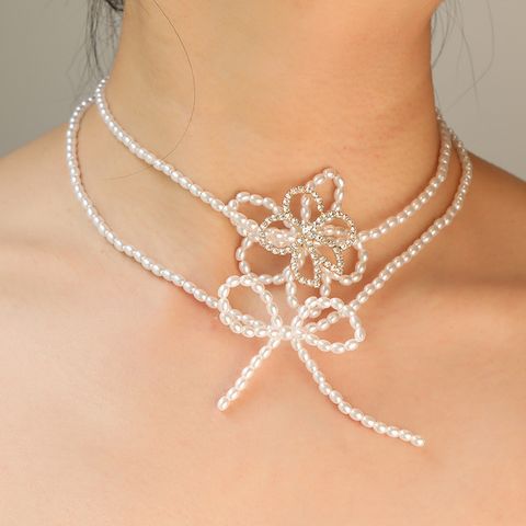 Elegant Lady Classic Style Flower Imitation Pearl Alloy Inlay Rhinestones Women's Jewelry Set