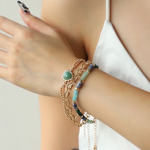 Elegant Lady Modern Style Heart Shape Alloy Iron Copper Plating Inlay Semi-precious Stone Women's Bracelets