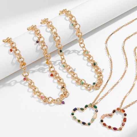 Wholesale Jewelry Simple Style Streetwear Geometric Semi-Precious Stone Iron Alloy Iron Plating Pendant Necklace