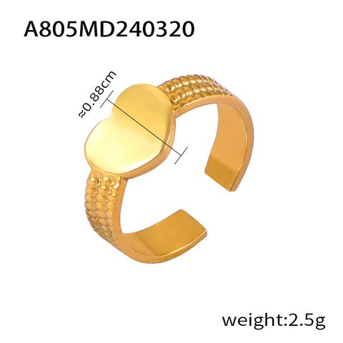 Titanium Steel 18K Gold Plated Casual Simple Style Layered Plating Hollow Out Round Heart Shape Lines Open Rings