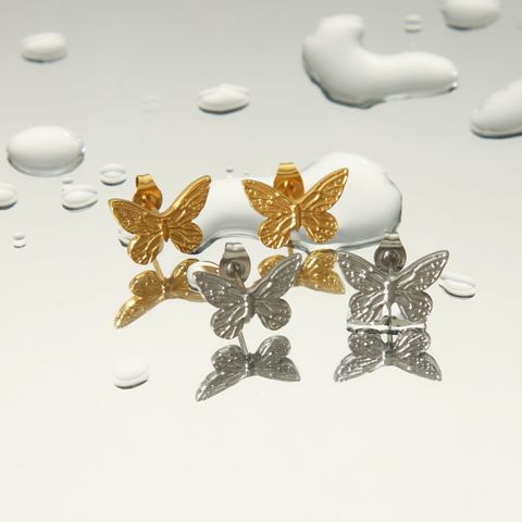 1 Piece IG Style Basic Sweet Butterfly 304 Stainless Steel 18K Gold Plated Ear Studs